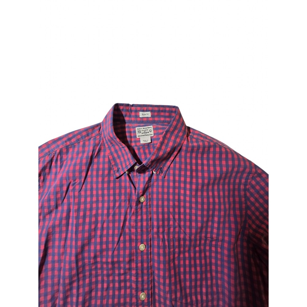 J.Crew Mens Slim Fit Gingham Button Down Shirt Red Navy Blue Large L Long Sleeve - Picture 6 of 8